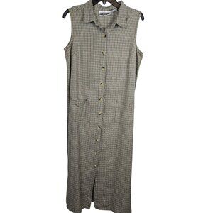 Cottage Core Plaid Academia Maxi Dress XL Green/Brown Navy Boho Spring Practical